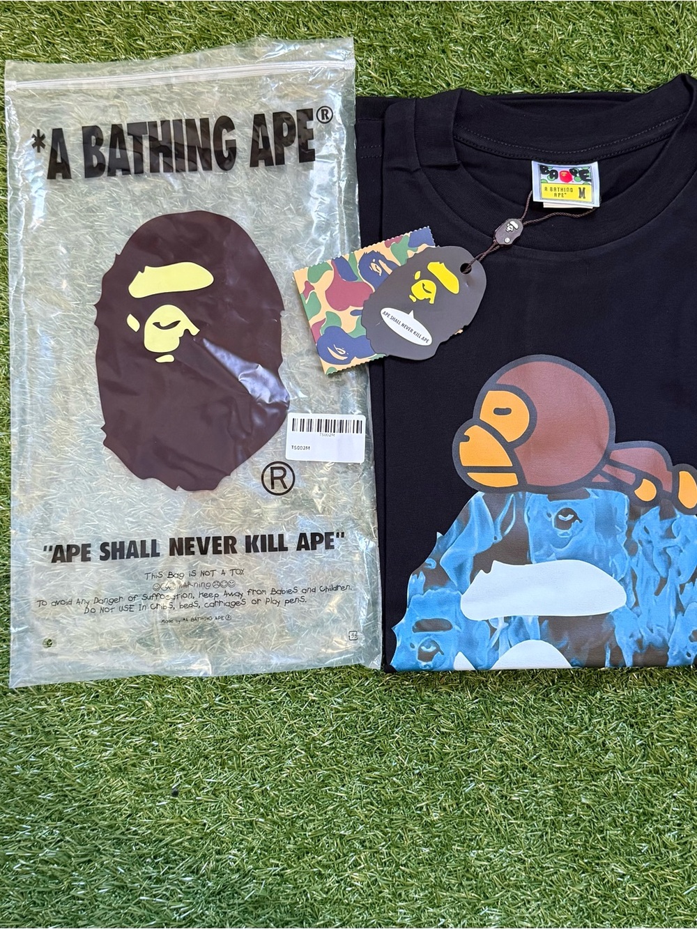 Bape Black Tee with Red Ape Logo and Green Accents